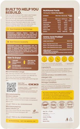 Image of SparkFusion Natural Peanut Protein Isolate- 12 Pack -25g Protein, 5g BCAA, Zero Sugar, Gut-Friendly, Vegan, Lab-Tested, No Artificial Additives (444g, Assorted Flavour)