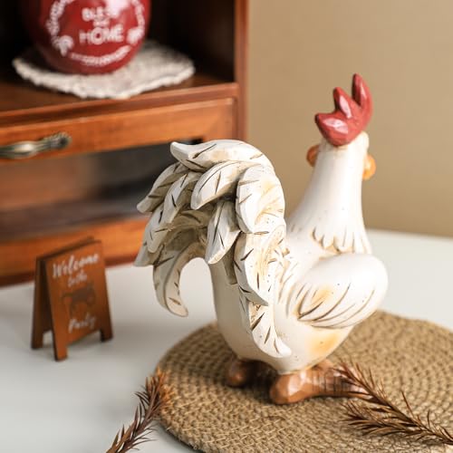Estatua graciosa de gallo blanco de resina 6 pulgadas miniatura 6