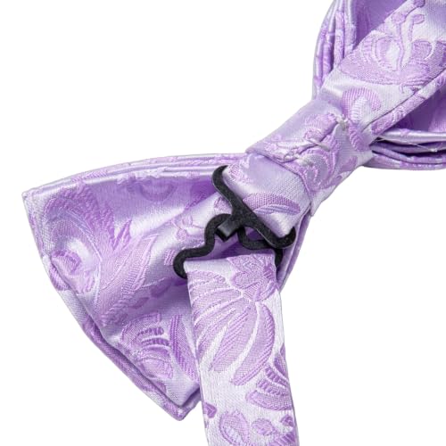 Image of Dubulle Mens Paisley Striped Bowtie Set Pre-tied Bowtie for Men and Pocket Square Set Wedding Business