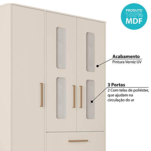 Roupeiro Infantil 3 Portas Retrô Bibi em MDF Off White