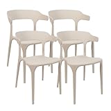 THE SECRET HOME - Pack de 4 Sillas para Comedor de PVC - Alto. 76 cm x Ancho. 52 cm - Asiento para Interior y Exterior - Ideal para Salón, Terraza y Cocina - Color Beige