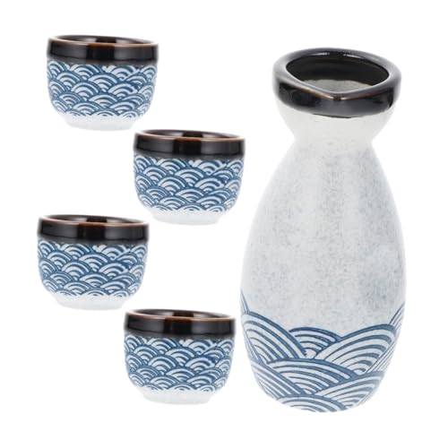 EPIGEIST 日式陶瓷酒器 海波紋デザイン 壺杯 清酒カップ 酒壺付き 伝統的な和風テーブル装飾 家 飲食店向け