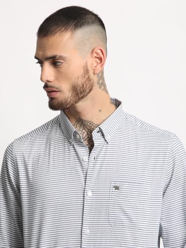 Image of THE BEAR HOUSE Men's Cotton Striped Slim Fit Casual Shirt