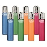 Clipper - Classic Large Reusable Lighter - Iconic Premium Refillable Lighters Bulk Pack - Replace Butane, Flint, and Spark Wheel for Unlimited Lights - 8 Pack - Metallic Flourescent