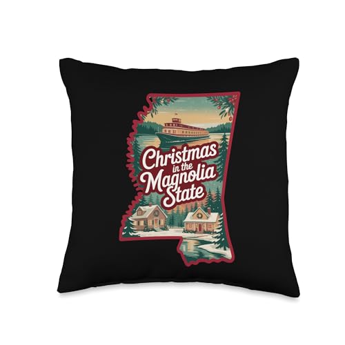 Christmas in The Magnolia State Scenic Cabin Winter Throw Pillow
