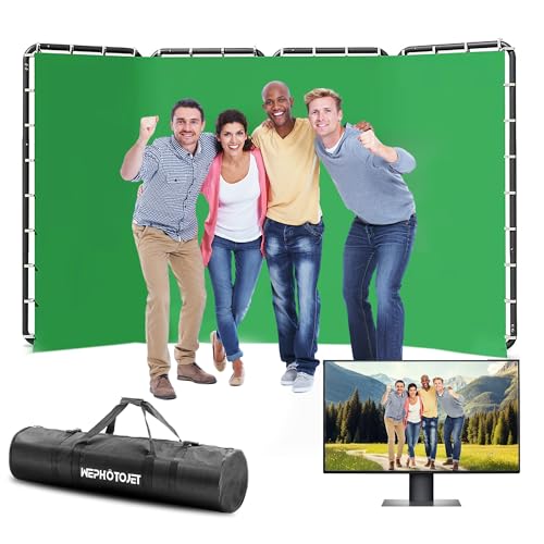 WEPHOTOJET 7.87ft x 13.12ft Green Screen Backdrop Kit with Stand,