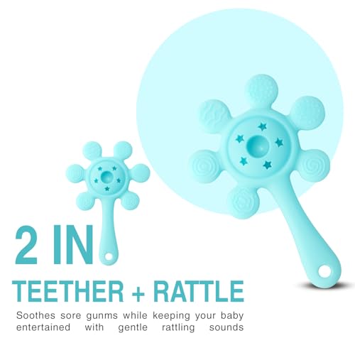 Image of Silicone Baby Teether & Rattle Toy - Soft & Safe for Infants, BPA-Free, Multi-Texture Design for Teething Relief & Early Development (Blue)