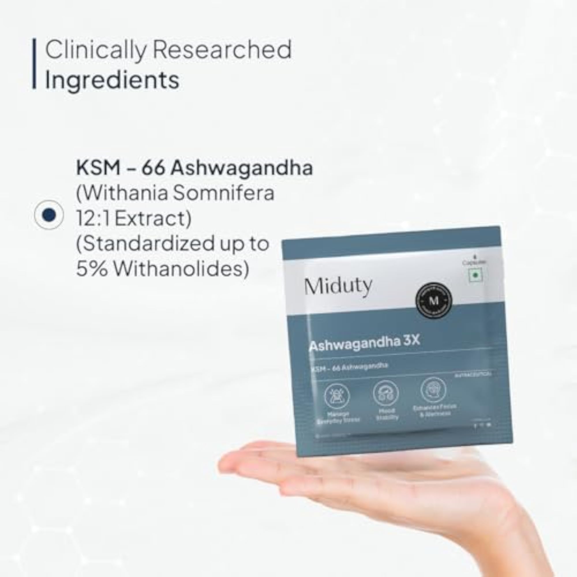 Miduty Ashwagandha 3X Supplement, 500 Mg Serving
