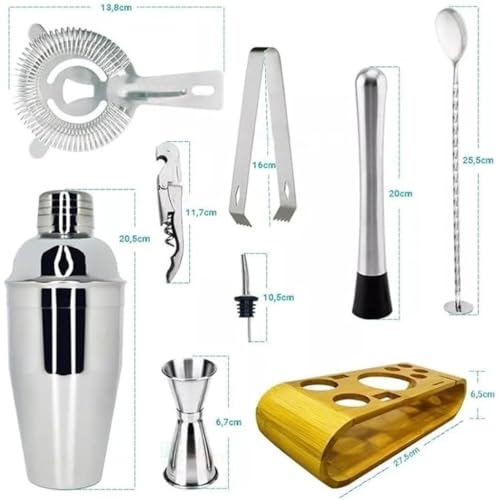 Kit Coqueteleira Aço Inox + Suporte de Madeira - Para Caipirinha e Drink