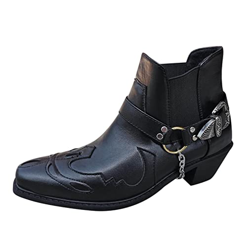 BOTCAM Vaquero Hombre Corto Tacón Grueso Encaje Botas de Hombre Moda Botas de Hombre Zapatos Zapatillas Hombre 43, Negro , 41 EU