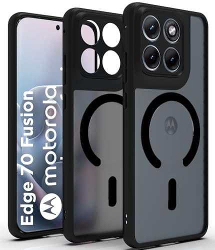 Image of RIGGEAR Shockproof Sleek Hybrid Armor Magnetic Back Cover Case Compatible with MagSafe Accessories for Motorola Moto Edge 70 Fusion 5G (Smoke Black Matte PC + Black TPU Bumper)