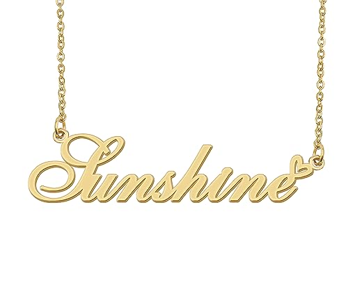 Aoloshow Sunshine Name Necklace Heart Charm Pendant 18k Gold Plated Stainless Steel Jewelry for Womens Graduation