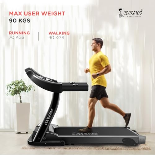 Image of Cockatoo CTM-05 3HP Peak DC Motorized Treadmill for Home, with 3 Level Manual Incline, Max Speed 14 Km /Hr., Max User Weight 90 Kg, Black (DIY, Do It Yourself Installation, Black)