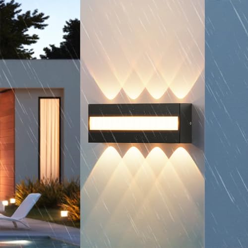 SUZNIU Applique Murale Exterieure LED Applique Exterieur/Intérieur IP65 Étanche Blanc Chaud 3000K Lampe d'extérieur Lampe Murale en Aluminium Pour Salon, Jardin, Mur de Maison, Terrasse
