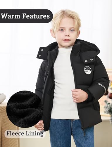 Happy Cherry Kid Boys Outdoor Warm Hooded Jacket with Reflector Fleece Line Thicken Coat Puffy Zip Up Outerwear 4-14Y4