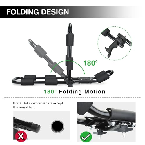 Leader Accessories 2 in 1 Folding Kayak Rack J Bar Car Roof Rack for Canoe Surf Board SUP On Roof Top Mount on SUV, Car and Truck Crossbar with 4 pcs Tie Down Straps - Thumbnail 2