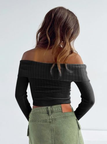 Womens Y2k Tops Off Shoulder Sweater，Slim Fit Long Sleeve Going Out Tops2