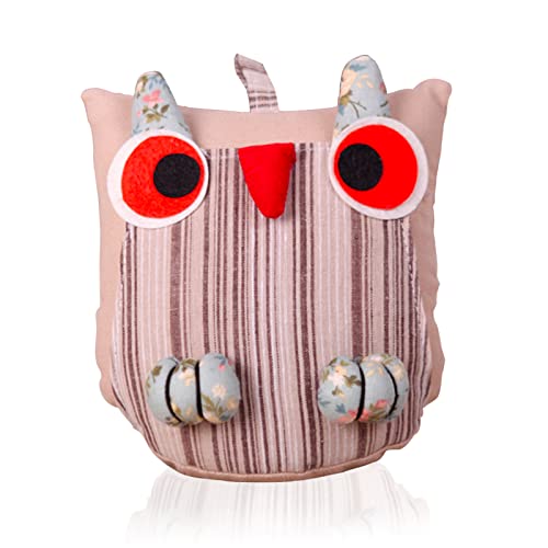 HIUOUIH Cale Porte Hibou 18 x 16 x 7.5 cm Tissu Animaux Butoir de Bloqueur Lourd Sol Tampon Décoratif pour Fenêtres et Portes, Couleur de Chanvre