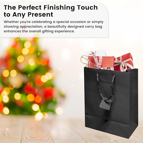 Novel Box Black Gift Bags with Handles 10 Pack 8x4x10 Inches Large Paper Bulk Gift Bags for Business, Shopping, Birthday, Party Favor - Euro Tote Paper Bag for Groceries & Personal Use