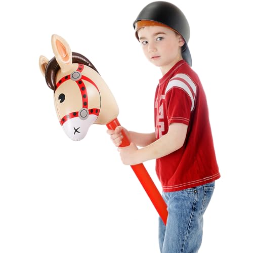 Image of 12 PCS 37 Inch Inflatable Stick Horse Premium PVC Horse Head Stick for Western Parties, Cowboy Decorations, and Themed Events