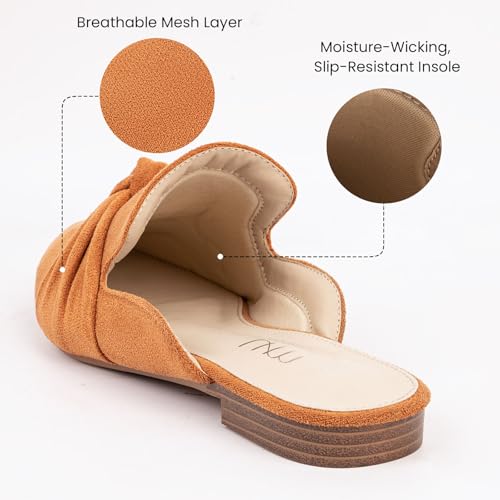Image of MUSSHOE Mules for Women with Bow Knot: Pointed Toe Flats - Cloud-Cushion Suede Backless Loafers for Office & Casual Wear - Wide-Fit Friendly Slip On Slides with Memory Foam