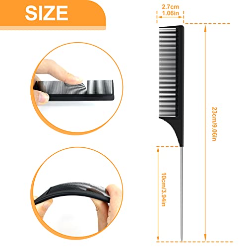 Sularpek Carbon Fibre Tail Comb - 3 Piece Set, Anti Static, Heat Resistant, Fine Tooth & Teasing Comb for Women & Men, Black - Image 3