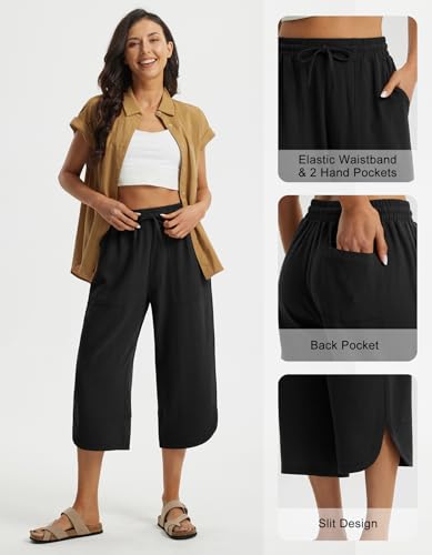 Libin Capri Linen Pants for Women Wide Leg Casual Summer Palazzo Pants High Waisted Beach Tousers with Pockets3