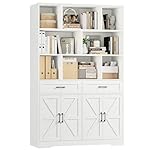 HOSTACK 71" Tall Bookcase with Drawers and Doors, 47" Wide Book Shelf and Bookcase with Storage, 6 Tier Large Book Storage Cabinet with 14" Deep Display Shelves for Living Room, Home Office, White