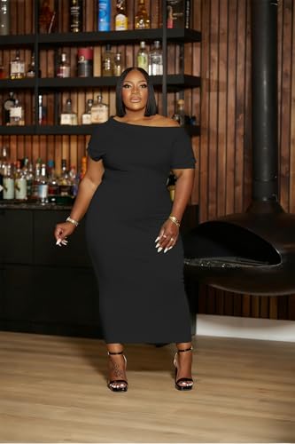 Image of YeGine Women Plus Size Bodycon Long Dress Off Shoulder Sexy Slim Elegant Dresses
