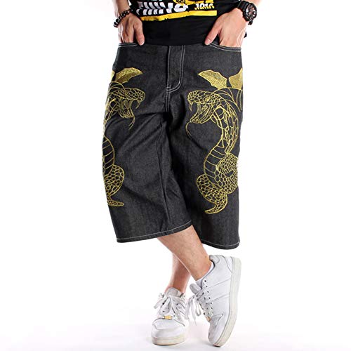 Ruiatoo Baggy Jeans Shorts for Men Denim Hip Hop Loose Fashion Skateboard Pants Embroidery Black Trousers Size 30W-46W 019-1 36