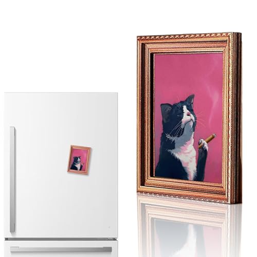 Imán Decorativo de Madera con Marco Retro Gato