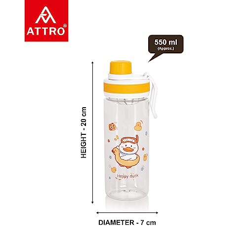 Image of Attro Champ 550ml Cute and Convenient Cartoon Printed Kids Plastic Water Bottle with Designer Hand Strap & Flip Lid BPA-Free-Perfect for School,Sports and Travel -Beige