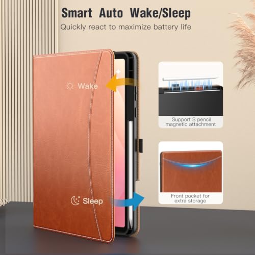 Image of MoKo Case for Samsug Galaxy Tab S11 2025 11-Inch, Brown | S Pen Holder, PU Leather, 2 Adjustable Angle, Auto Wake /Sleep, Hand Strap, Front Pocket, 2 non-slip grooves