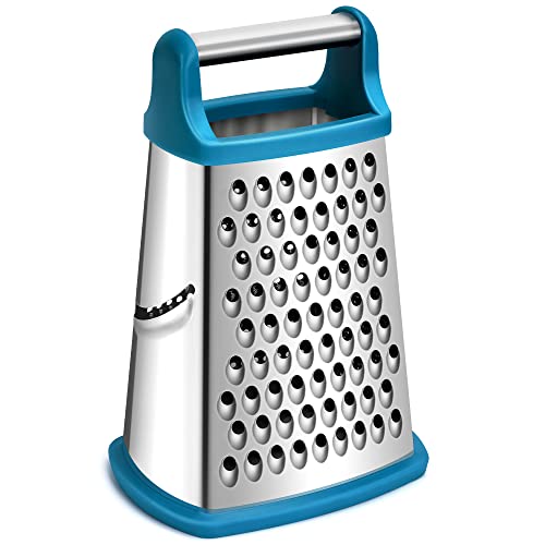 Rainspire Professional Box Grater, Cheese Grater Box For Kitchen Stainless Steel With 4 Sides, Cheese And Spice Graters With Handle For Vegetables, Ginger, Potatoes (Blue) #TOP5
