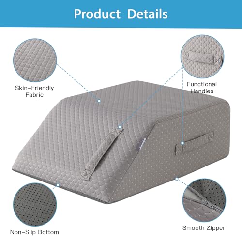 Leg Pillow Elevation Blood Circulation, Leg Wedge for Elevation for Swelling, Leg Elevating Pillow for After Surgery, Memory Foam Foot Knee Pillow for Back Sleeping 24×22×8 Inch Grey