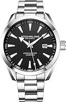 Stuhrling Original Mens Watch Analog Dial with Date - Calfskin Leather Strap or Stainless Steel Bracelet, 3953 Watches for Men Collection (Stainless Steel/Black)