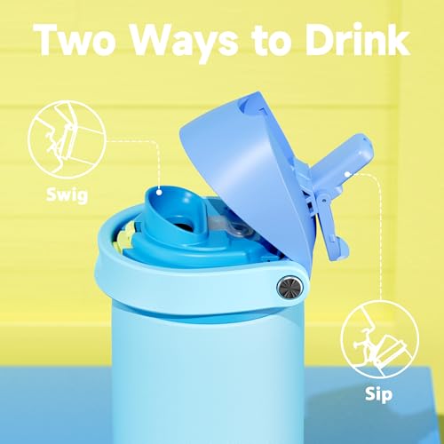 Image of 24 oz Insulated Water Bottle for Men: Meoky Stainless Steel Water Bottle with 2-in-1 Straw and Spout Lid - Leak Proof, Cold for 24 Hours, Fits in Car Cup Holder, BPA-Free for Sports Travel, Azure