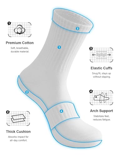Image of Irisbear Cushion Crew Socks for Women Cotton Running Hiking Athletic Long Socks for Women 5 Pairs