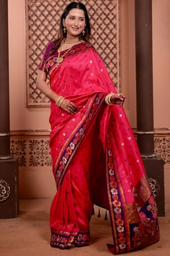 Image of SGF11 Women's Kanjivaram Pure Soft Silk Saree With Unstitched Blouse Piece