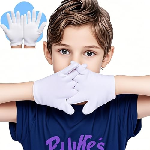 AovYoo 3 Paar Baumwollhandschuhe Kinder Neurodermitis Stoffhandschuhe Weiß Kinderhandschuhe Dünne Feuchtigkeitsspendende Handschuhe für Handpflege,Handmasken,Kostüm Accessoires,Karneval,Pantomime