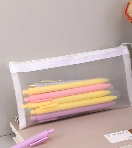 Image of 2 Stationary Transparent Folder, Mesh Zipper Folder, Student Pencil case, Document Holder, Pencil Pen Cases, Envelope Bag, Cosmetic Pouch with Zipper, Travel Organizer(Small)