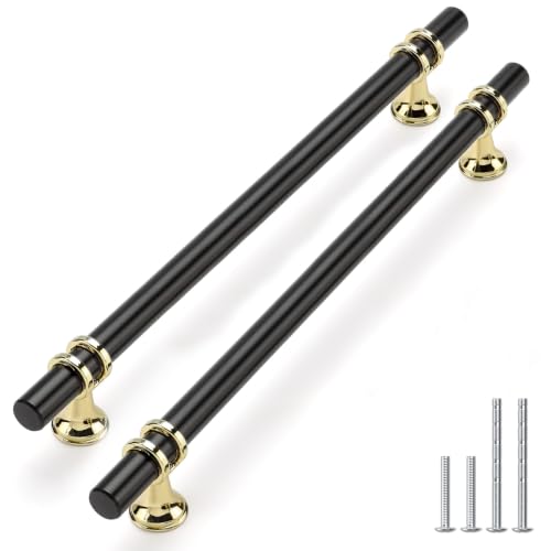 Rergy 10 Pack 8-13/16 Inch Hole Center Black and Gold Cabinet Handles