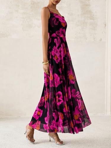Image of BTFBM Women Summer Maxi Dresses Elegant Wedding Guest Dress | Cowl Neck,Spaghetti Strap,Mesh,Floral,A-Line,Flowy,Party,Cocktail,Homecoming,Graduation,Sundress,Prom,Beach Long Dresses