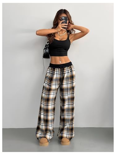 Image of SOLY HUX Women's Plaid Checkered Pants Flannel Pajama Pants with Pockets