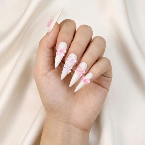 Image of MAYCREATE 50PCS Pink 3D Resin Bow Nail Charms, Manicure Decor