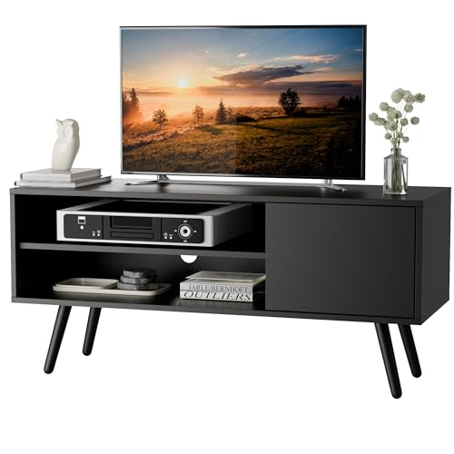 Cozy Castle TV Stand for 50 Inch TV, Mid Century Modern Entertainment Center with Storage Cabinet, TV Media Console for Living Room, Bedroom, Dark Brown