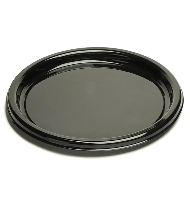 10 Bandejas Redondas de Plástico Reutilizables, Ø46 cm, Color Negro, Ideales para Catering, Restaurantes, Eventos y Hostelería, Resistentes