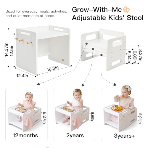 Image of Montessori Weaning Table and Chair Set, Adjustable Toddler Table, White | Adjustable Wooden Design for Meals, Learning, Play, and Everyday Routines