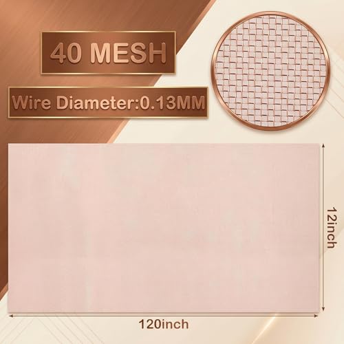 Image of Therwen 12 Inch X 10 ft Copper Mesh Screen 99.9% Pure Copper 40 Mesh Roll | 99.9% Copper Wire Fabric for Grounding, Dense Woven Mesh Filter for Crafts, Window Protection, Flexible Roll Easy to Cut