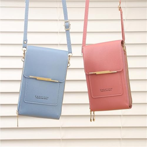 Hiseng Sac Bandoulière Femme, Mode Pochette Telephone Portable avec Fenêtre pour Écran Tactile et Fentes Cartes, Multifonctionnel Sacs Bandoulière Femme,Quotidiens Léger Sac Femme (Rose) – vue 7